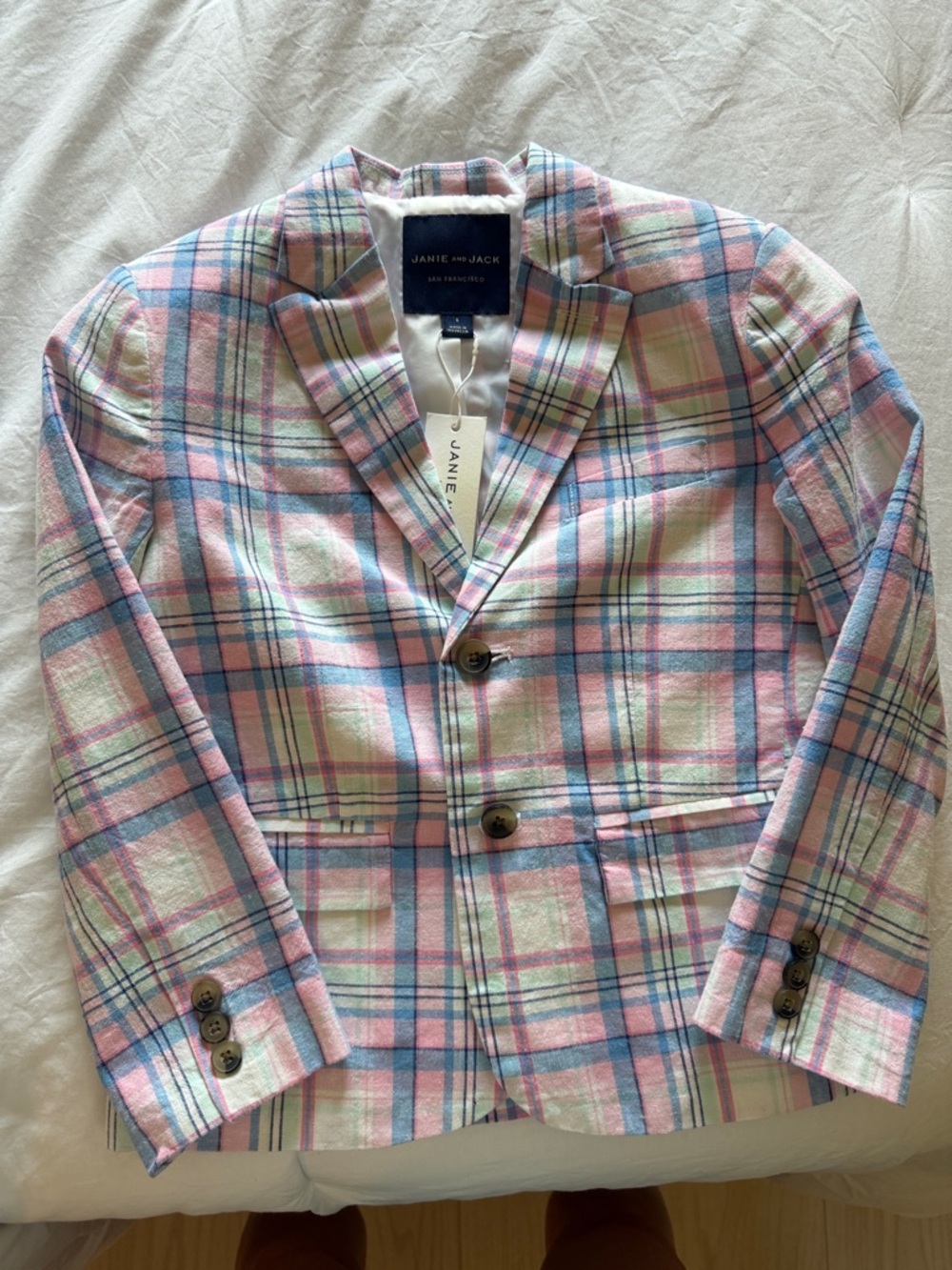 Janie and Jack Pastel Plaid Blazer - Pink, Blue & Cream